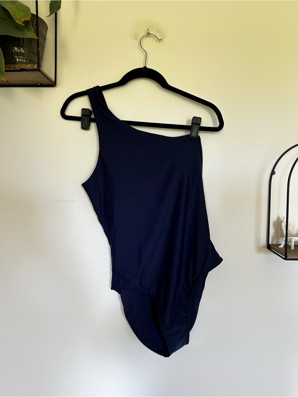 NWT Quince Deep Navy‎ Italian One Shoulder One-Piece Swimsuit Size Large